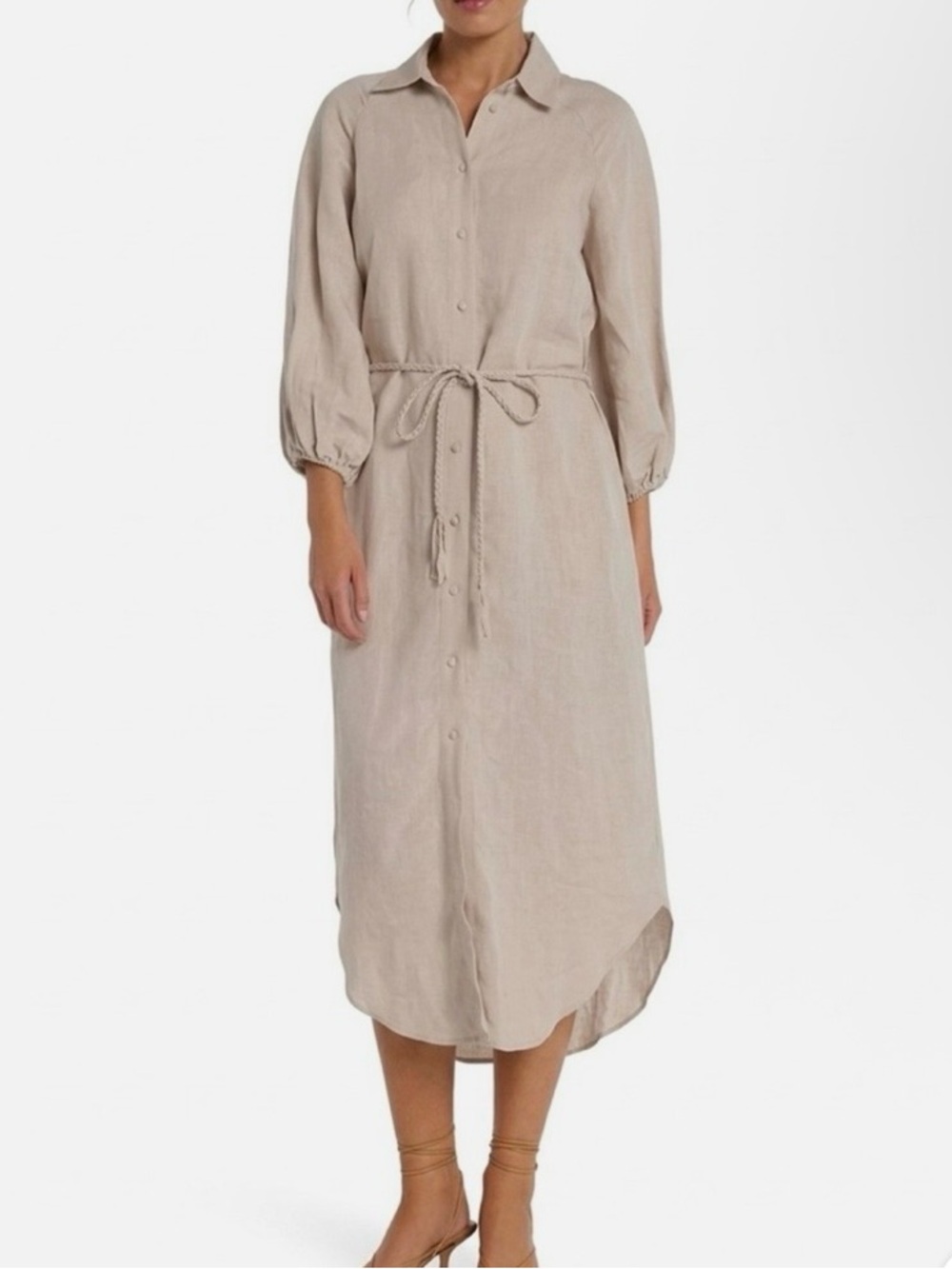 NWT Hermoza Cecelia Shirt Dress Button-Front Dress with Braided Tie - Picture 5 of 6